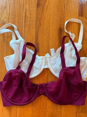 Women's Mesh Unlined Demi Bra - Auden Pack of 2, 34D white and maroon